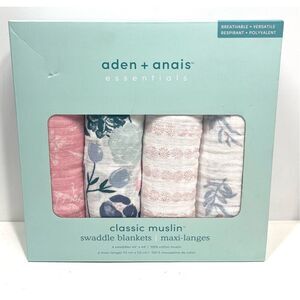 Aden + Anais Essentials 4 Pack Cotton Muslin Swaddles ~ BLOOM New in Box